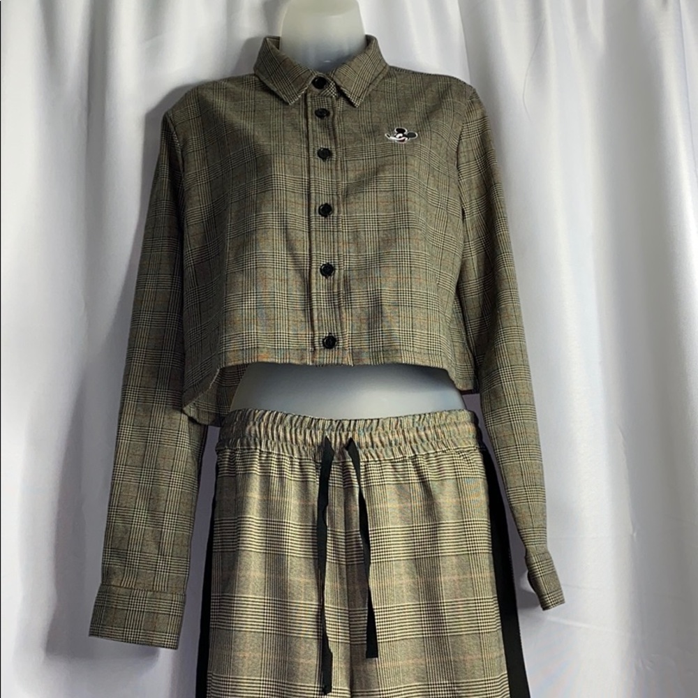 Forever 21 Mickey Mouse Plaid Cropped Jacket.